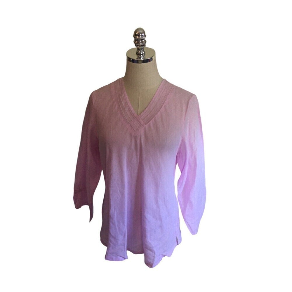 Russ Berens Top Women's Size XL Pink Short Sleeve Linen Lagenlook